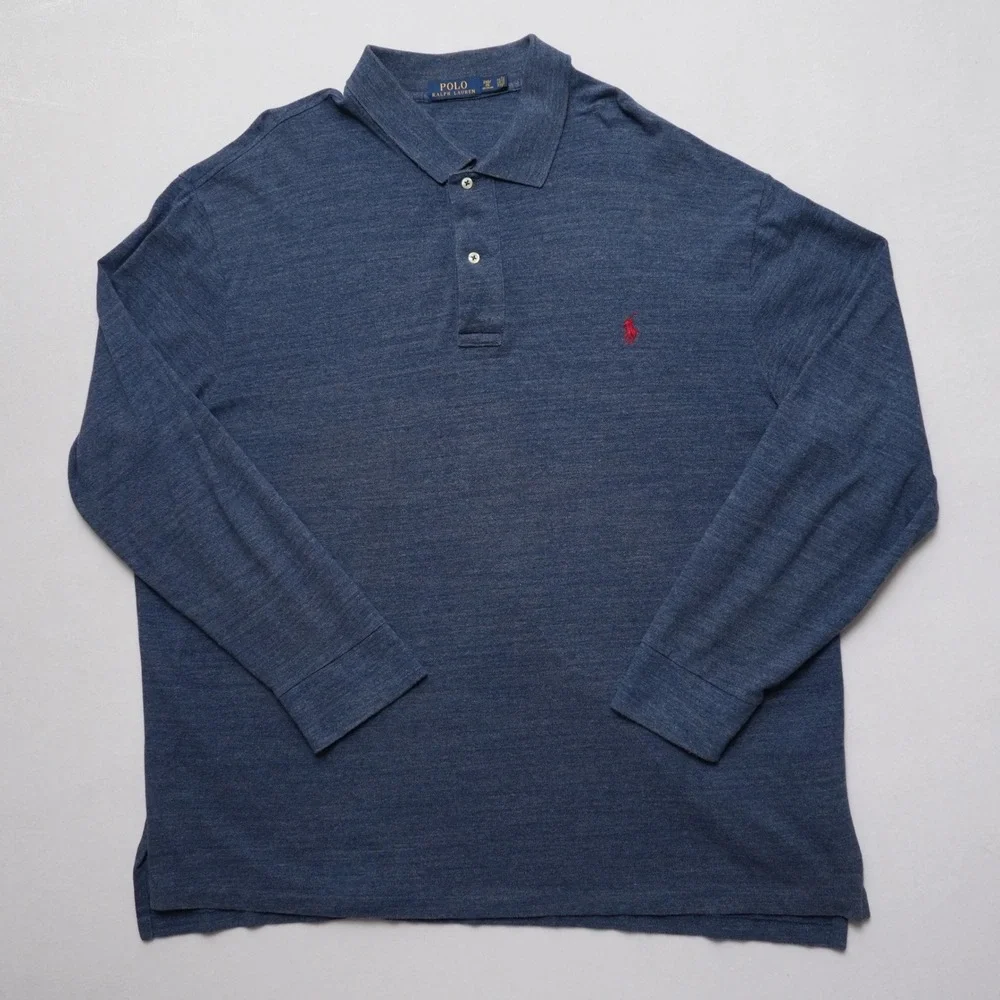 Polo Ralph Lauren Polo Mens 2XB Blue Heathered Pique Big Tall Red‎ Pony